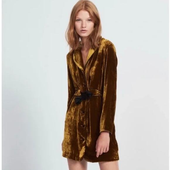Sandro Paris Eline Velvet Mustard Gold Long Sleeve Dress Mini Short Large 12 - Picture 5 of 16
